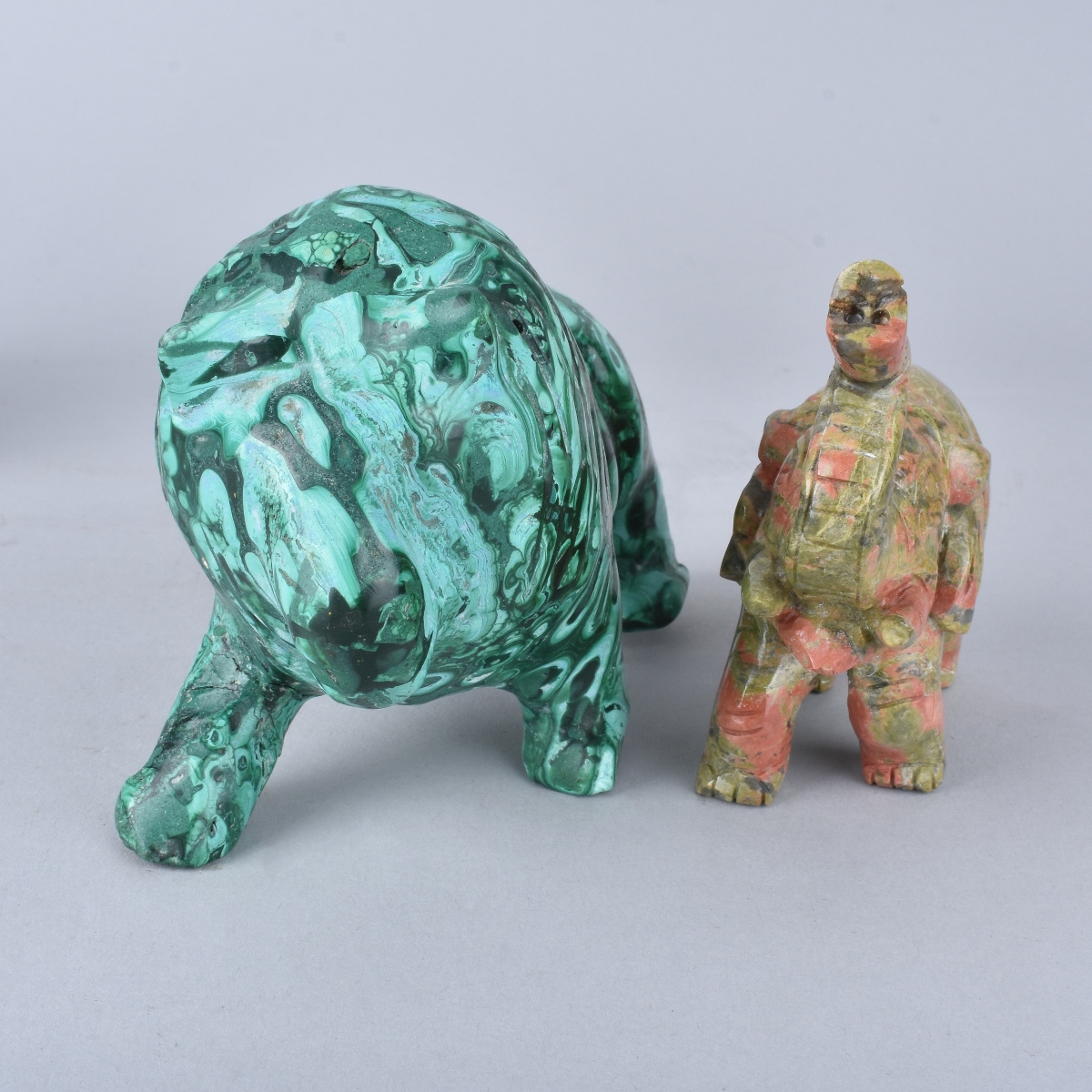 Six Hardstone Animals, Elephants and Lion