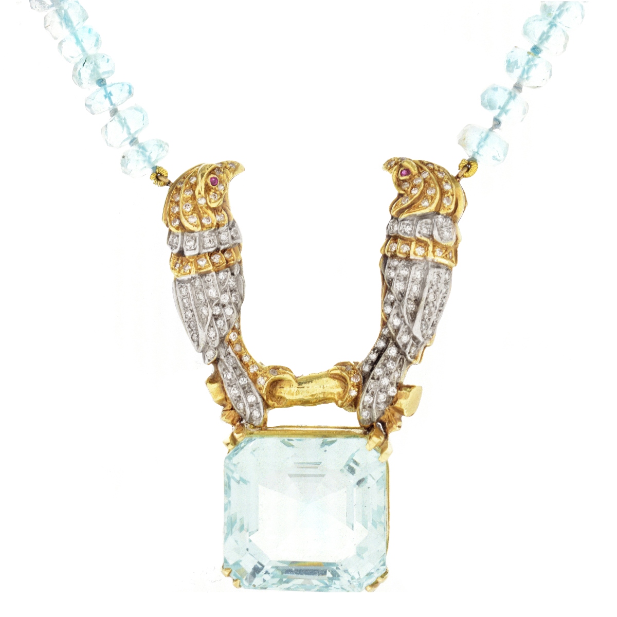 Aquamarine, Diamond and 14K Pendant Necklace