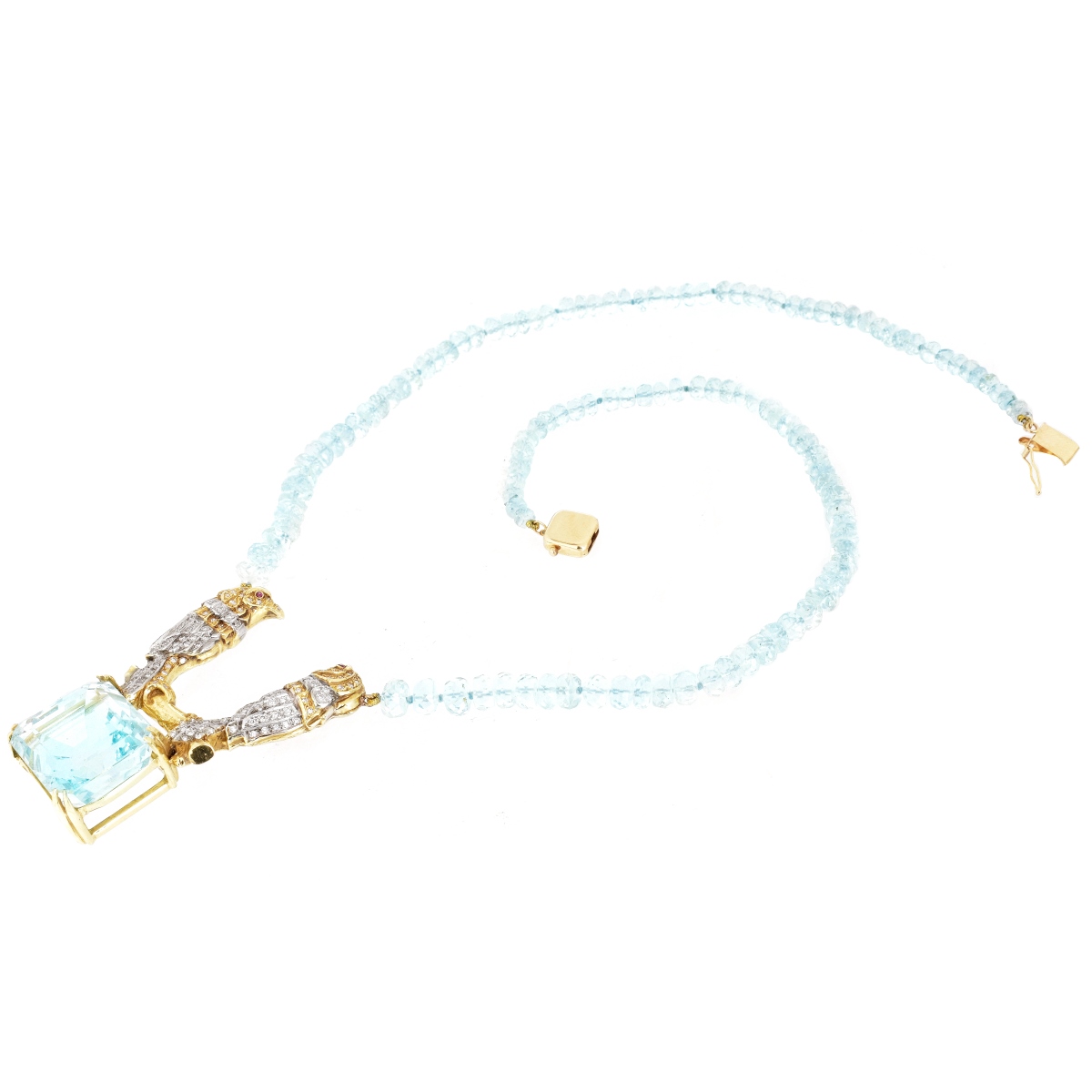 Aquamarine, Diamond and 14K Pendant Necklace