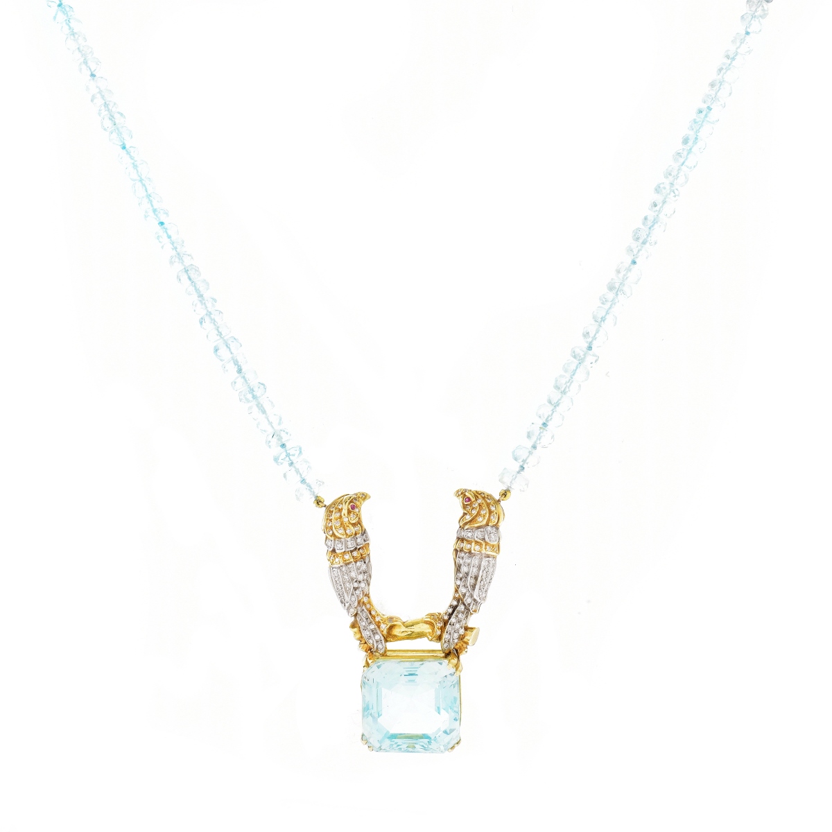 Aquamarine, Diamond and 14K Pendant Necklace