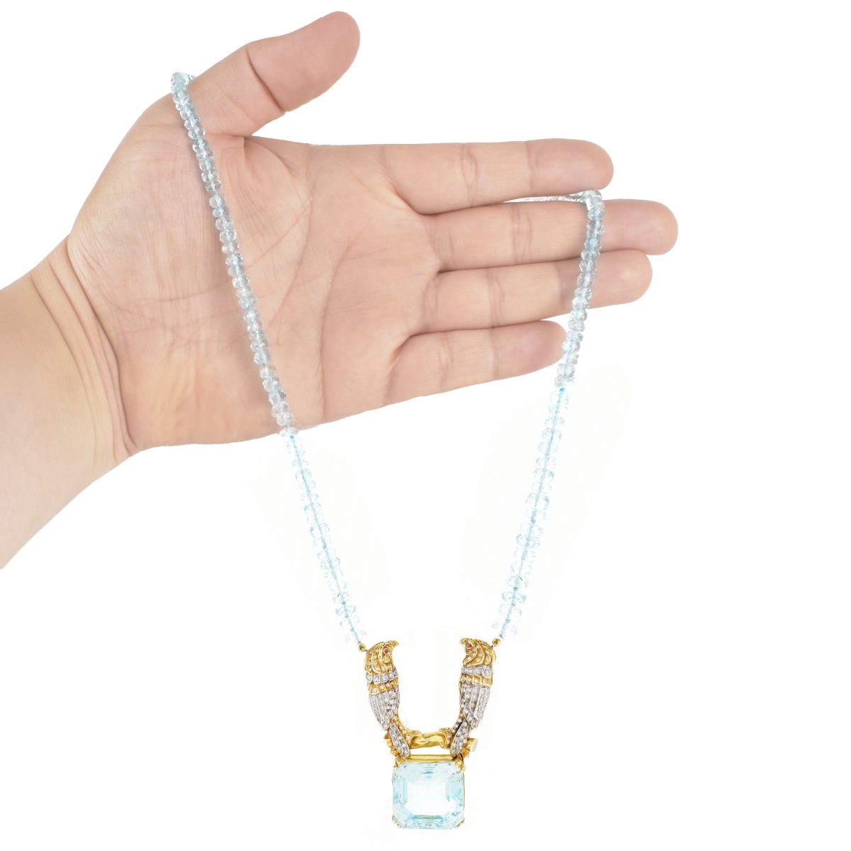 Aquamarine, Diamond and 14K Pendant Necklace