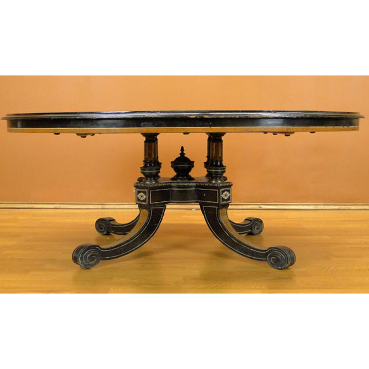 19th Century English Brass Mounted, Ivory Inlaid Burlwood and Ebo