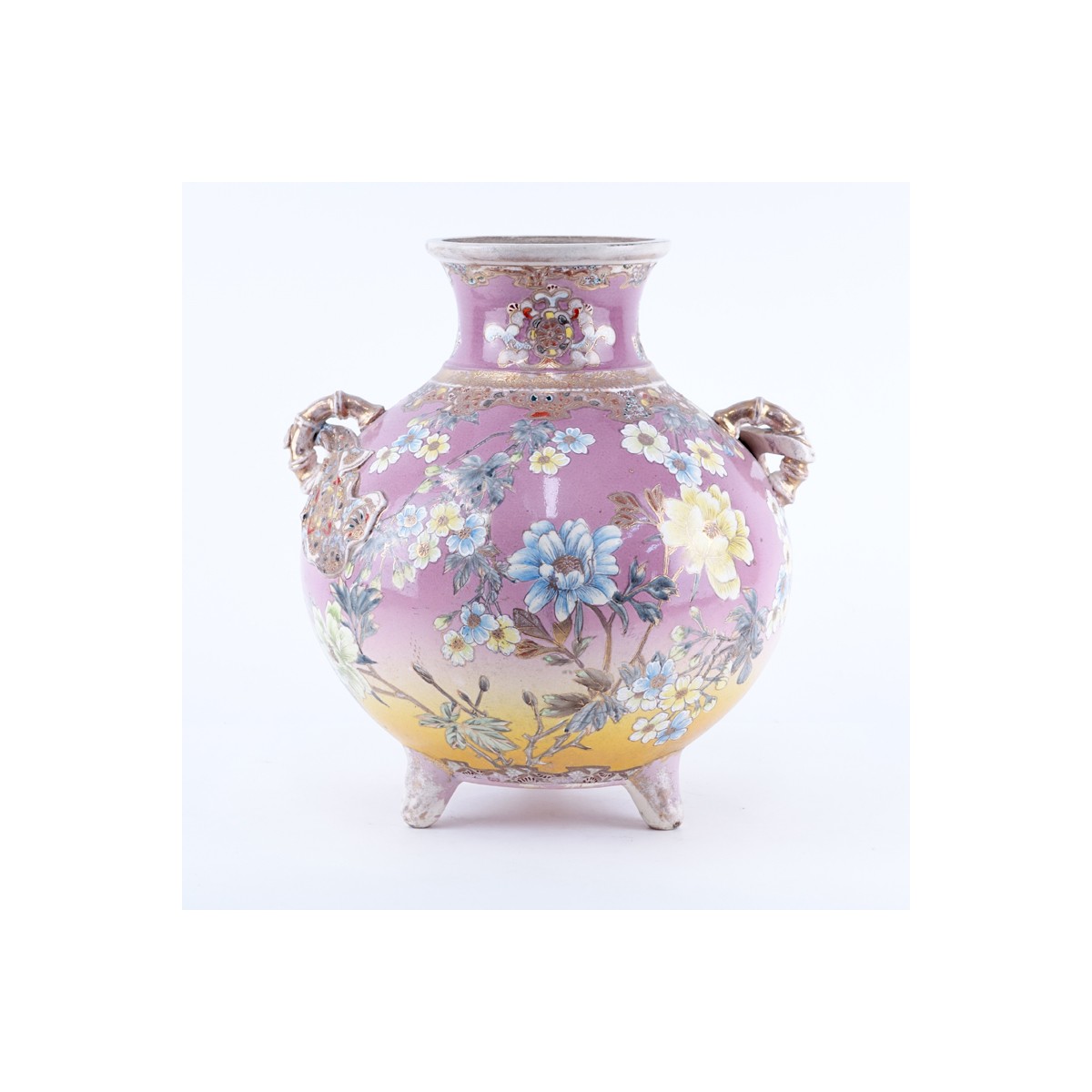 Antique Japanese Nippon Hand Painted Pottery Urn Vase. Signed. Mi