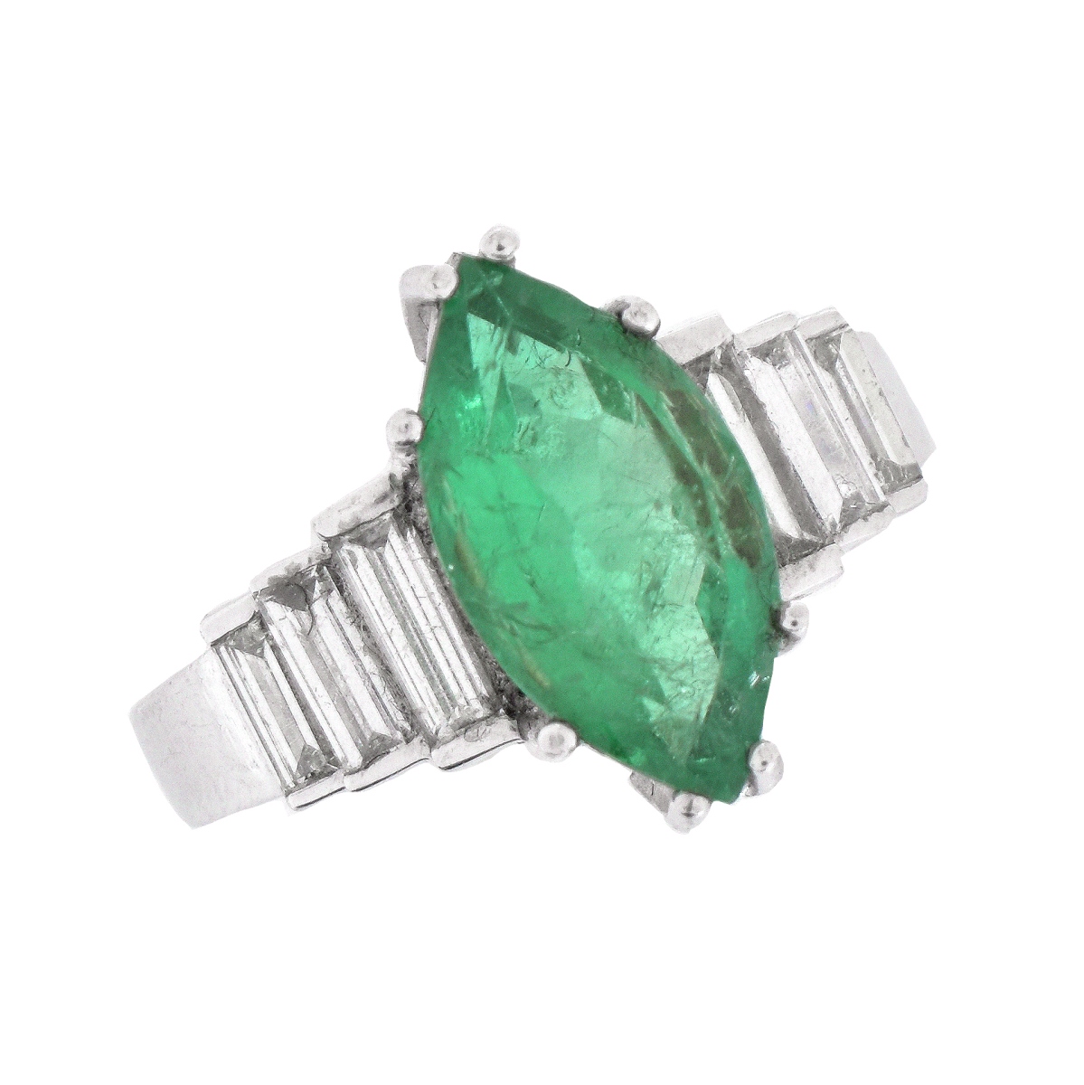 Emerald, Diamond and Platinum Ring