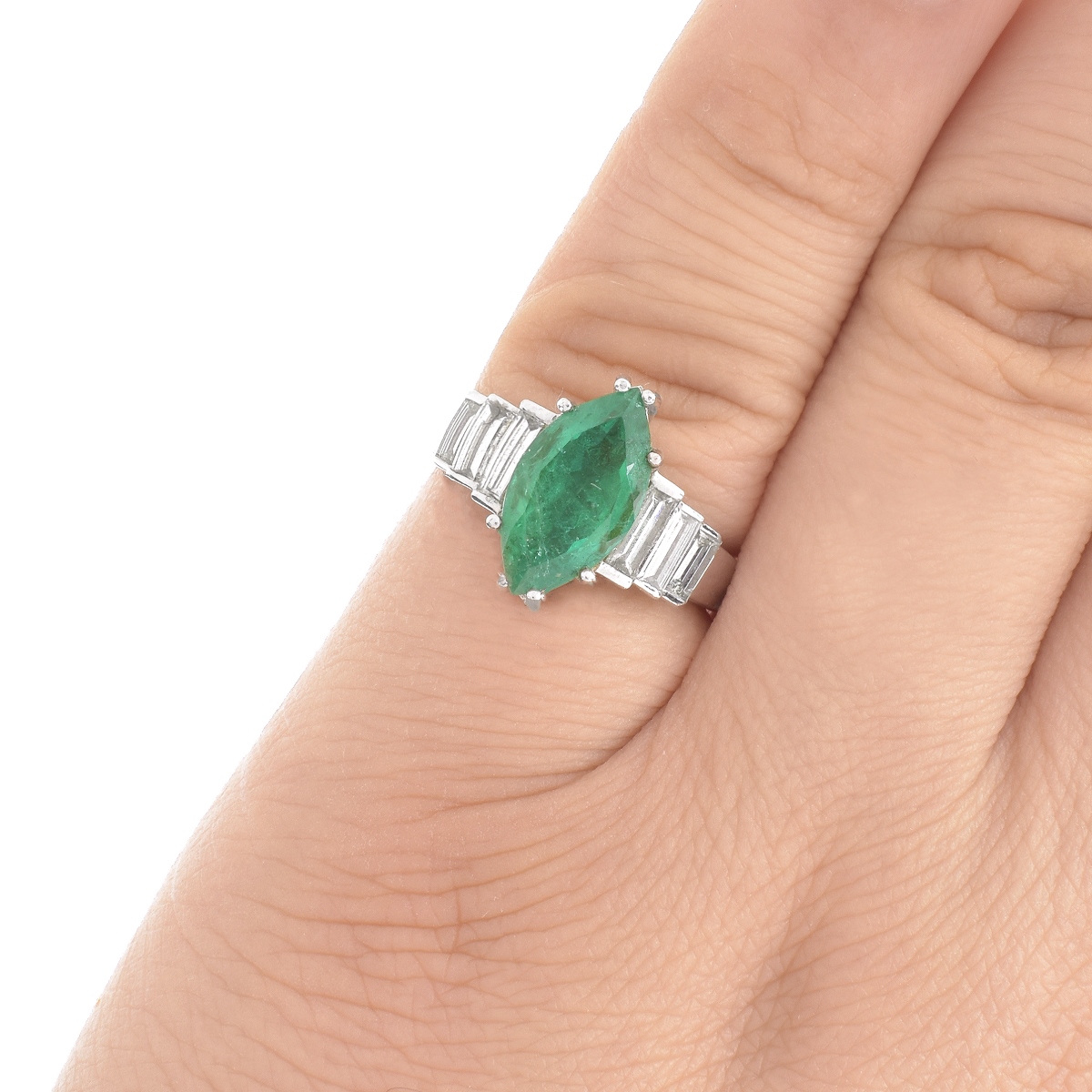 Emerald, Diamond and Platinum Ring