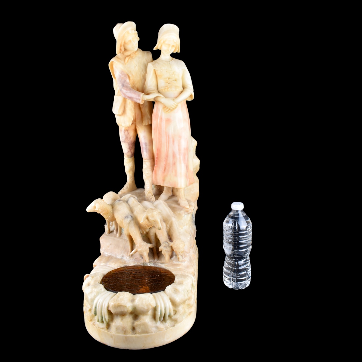19/20th C. Carved Alabaster Lamp Signed Milscotte