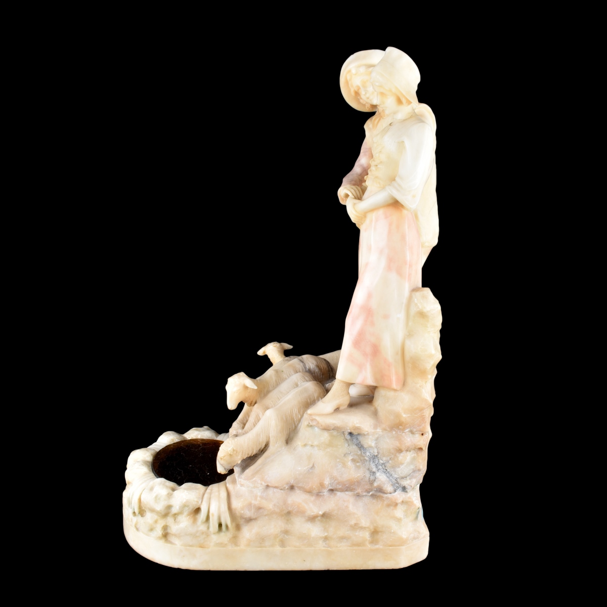 19/20th C. Carved Alabaster Lamp Signed Milscotte