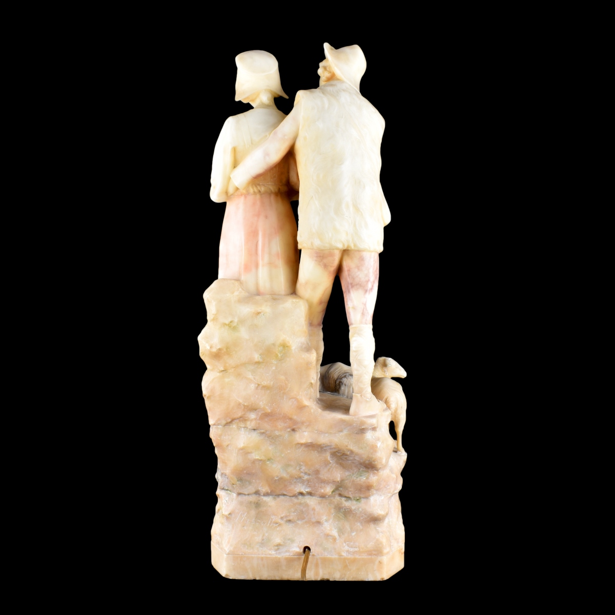 19/20th C. Carved Alabaster Lamp Signed Milscotte