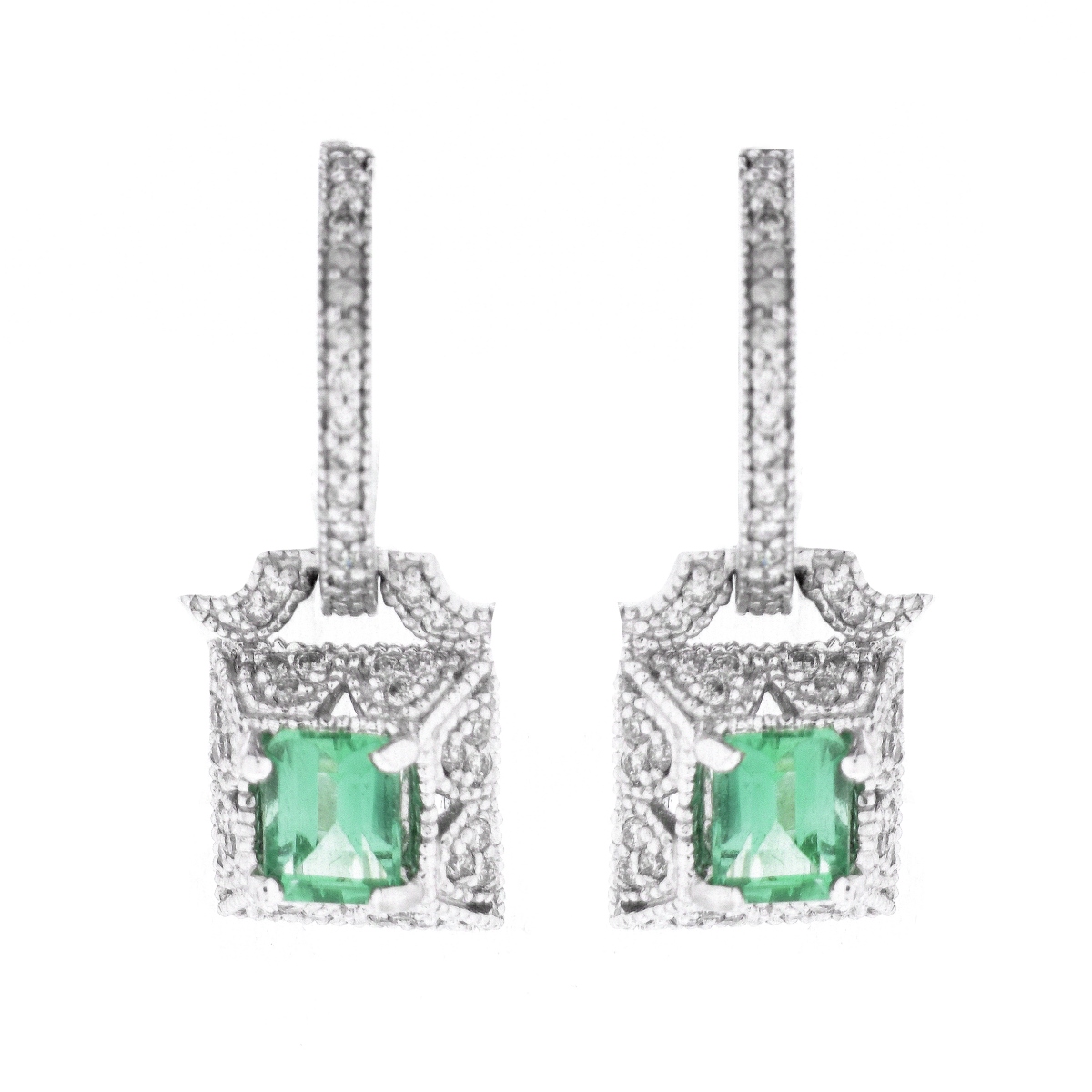 Emerald, Diamond and 14K Earrings