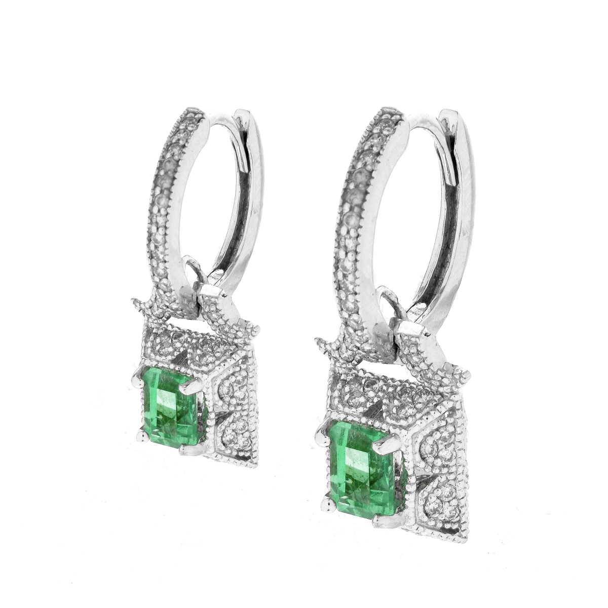 Emerald, Diamond and 14K Earrings