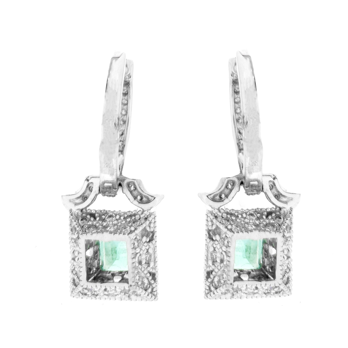 Emerald, Diamond and 14K Earrings