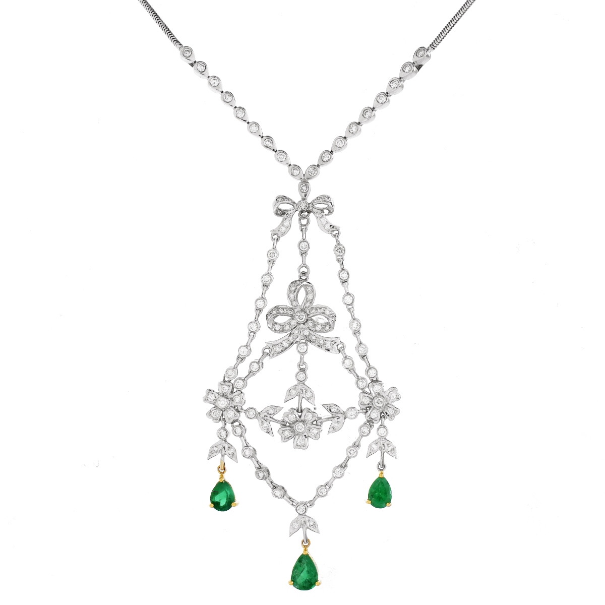 Diamond, Emerald and 18K Necklace