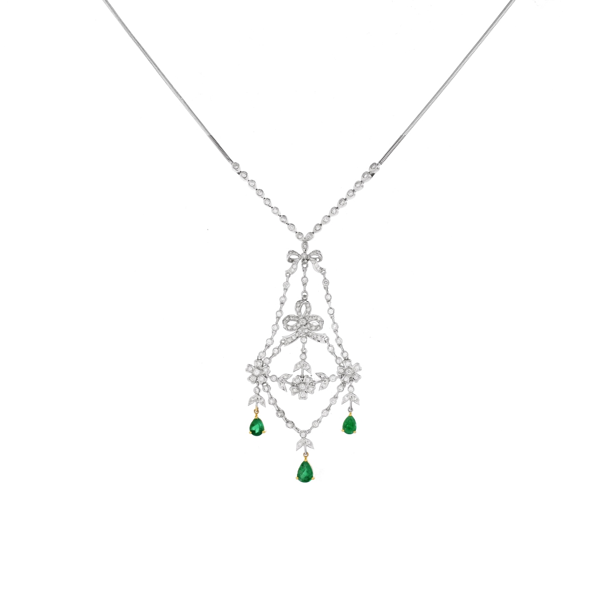 Diamond, Emerald and 18K Necklace