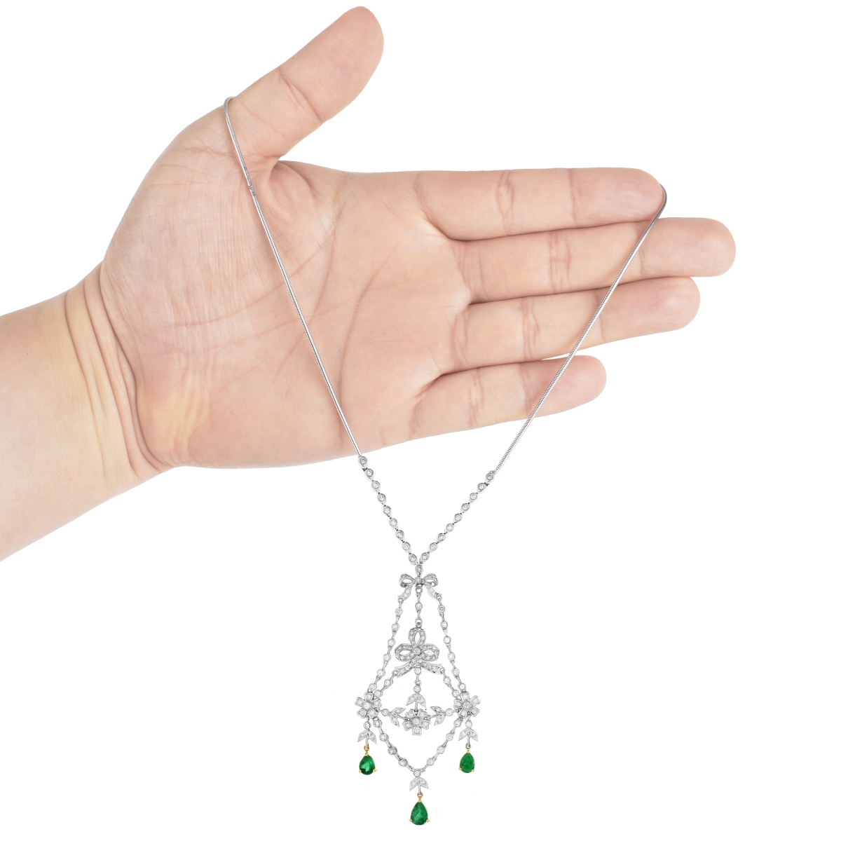 Diamond, Emerald and 18K Necklace