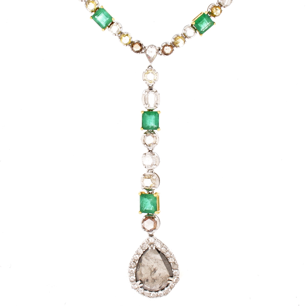 Diamond, Emerald and 18K Pendant Necklace