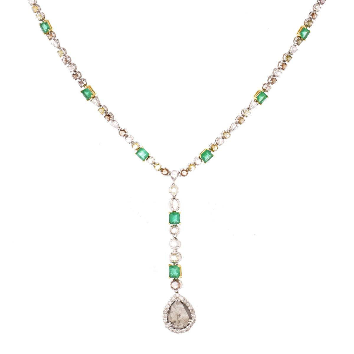 Diamond, Emerald and 18K Pendant Necklace