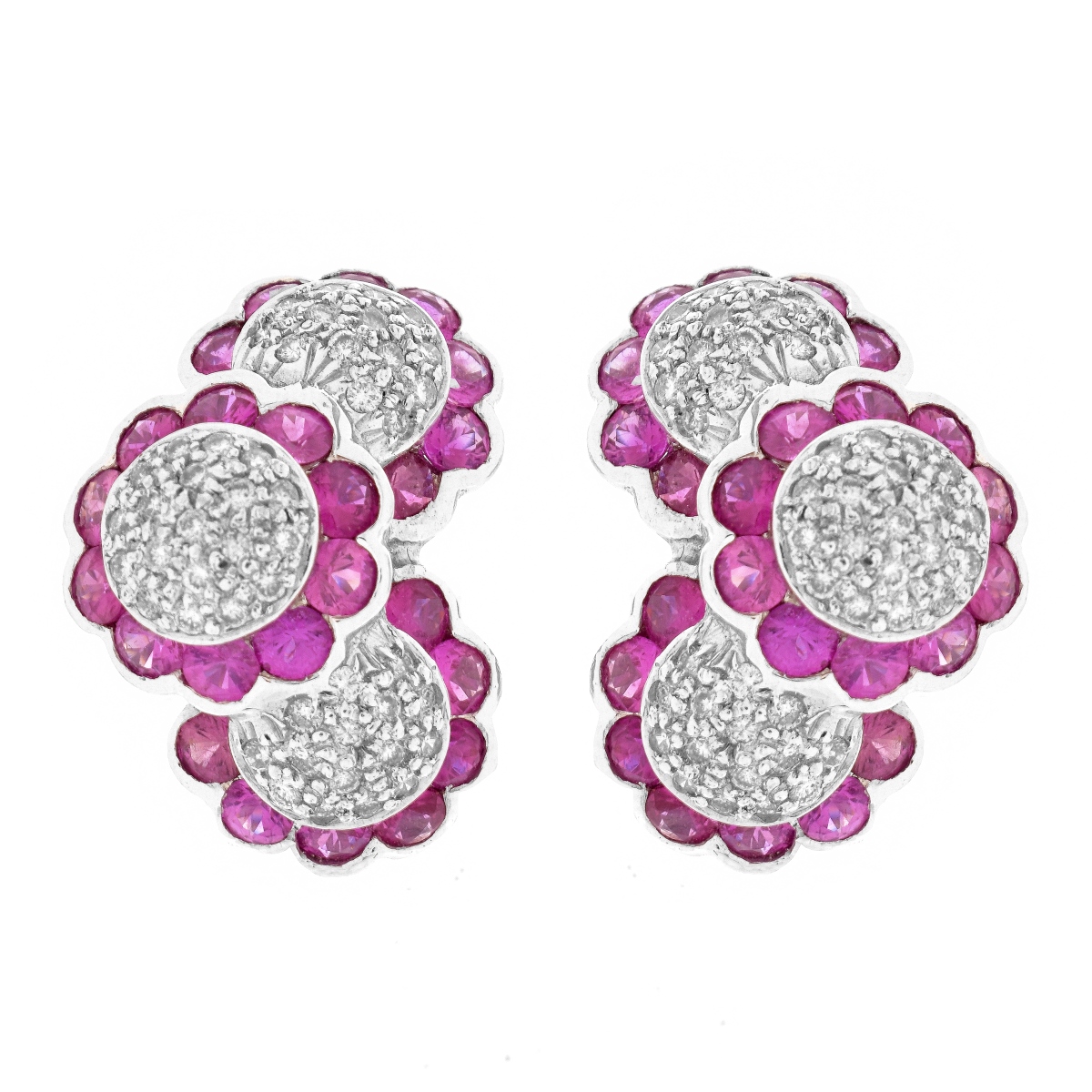 Pink Sapphire, Diamond and 18K Earrings