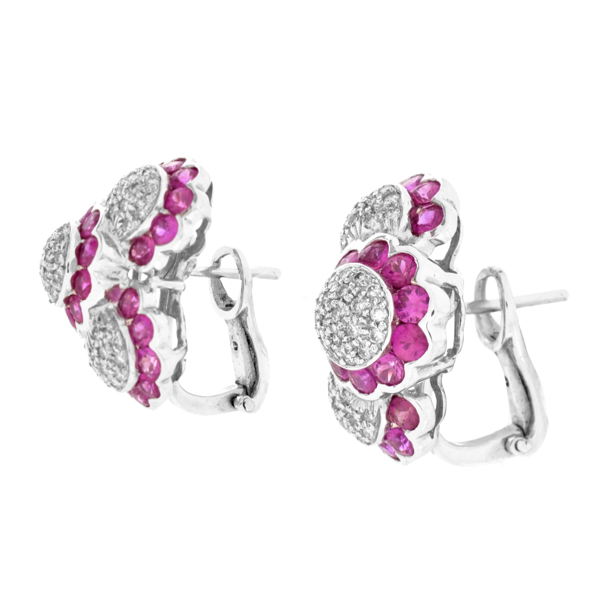 Pink Sapphire, Diamond and 18K Earrings