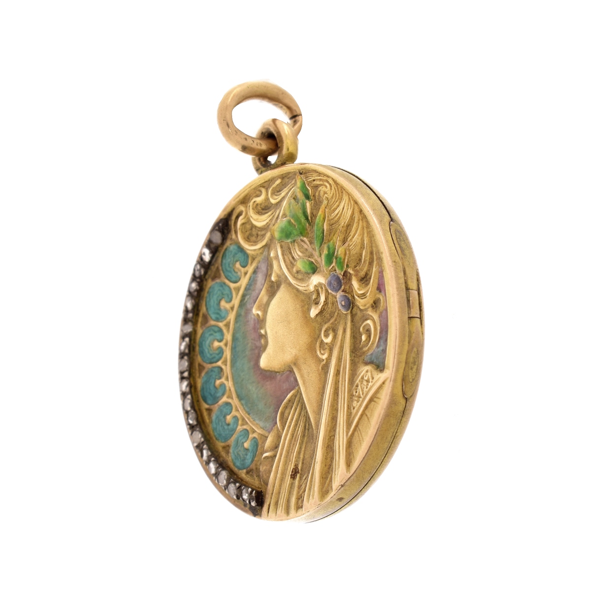 Art Nouveau 14K and Enamel Pendant