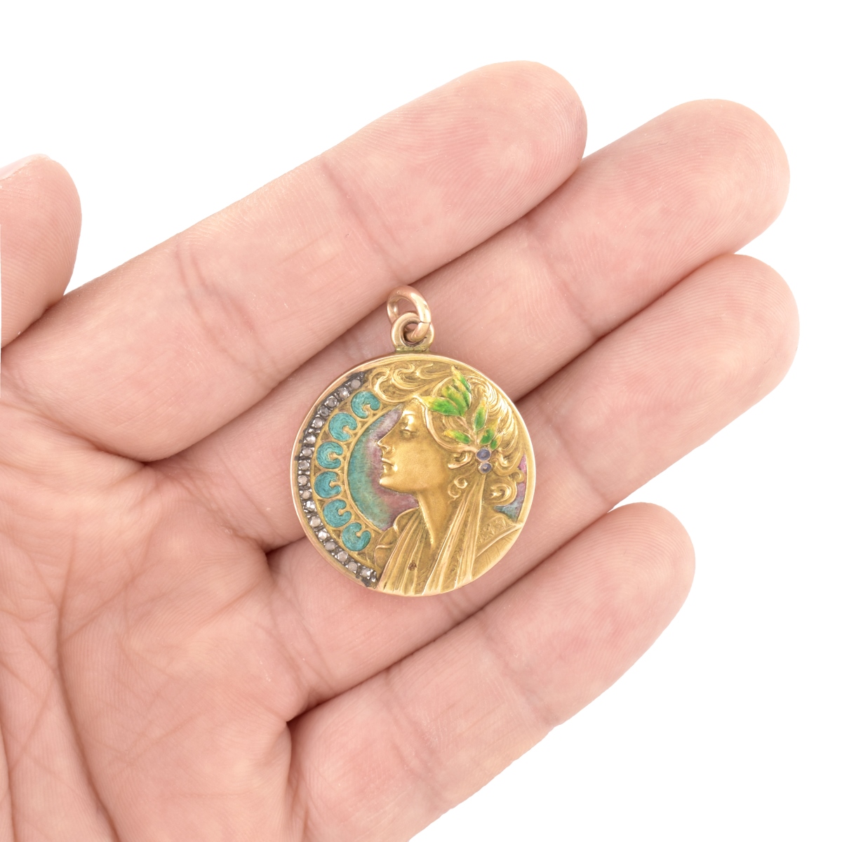 Art Nouveau 14K and Enamel Pendant