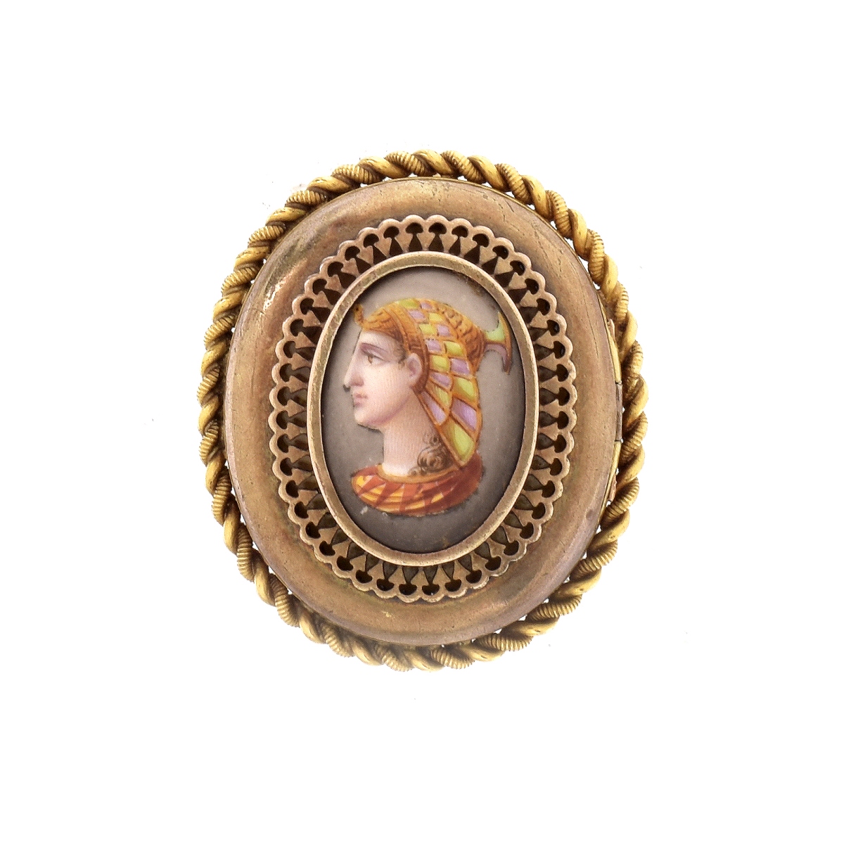 Antique Porcelain and 14K Pendant / Brooch