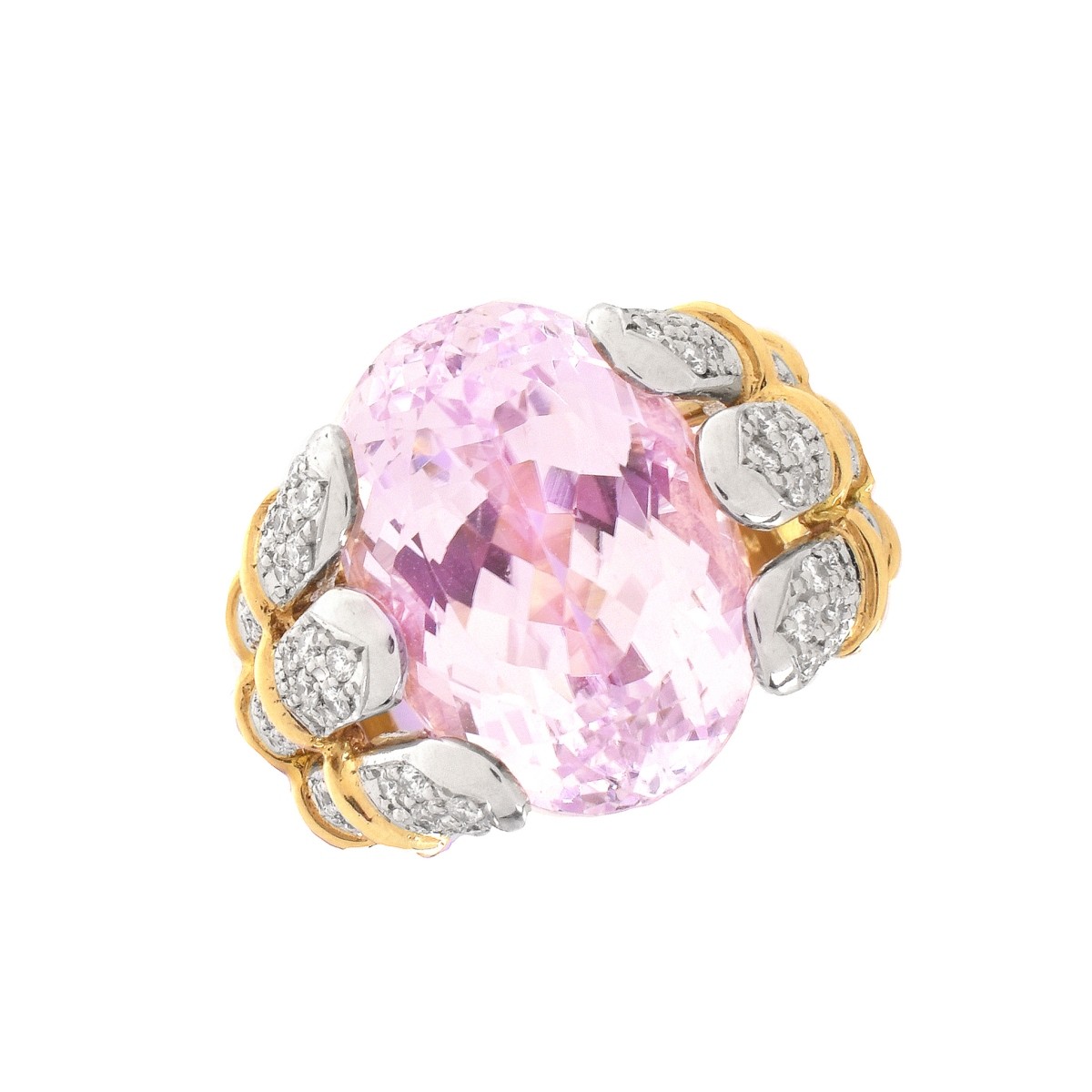 Kunzite, Diamond, 18K and Platinum Ring