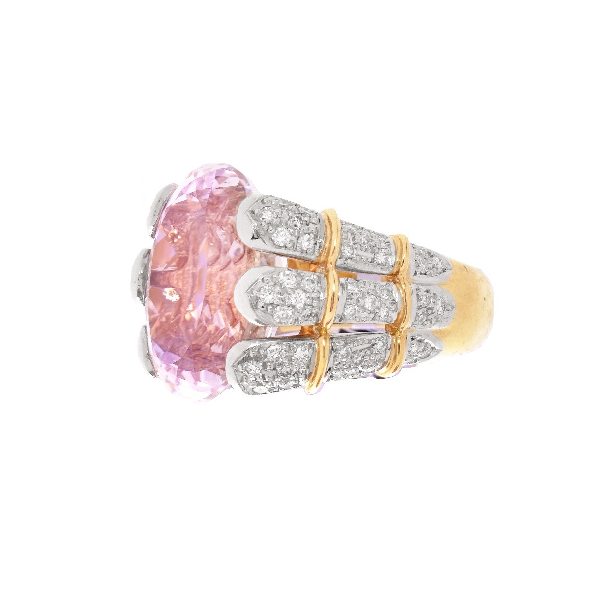 Kunzite, Diamond, 18K and Platinum Ring