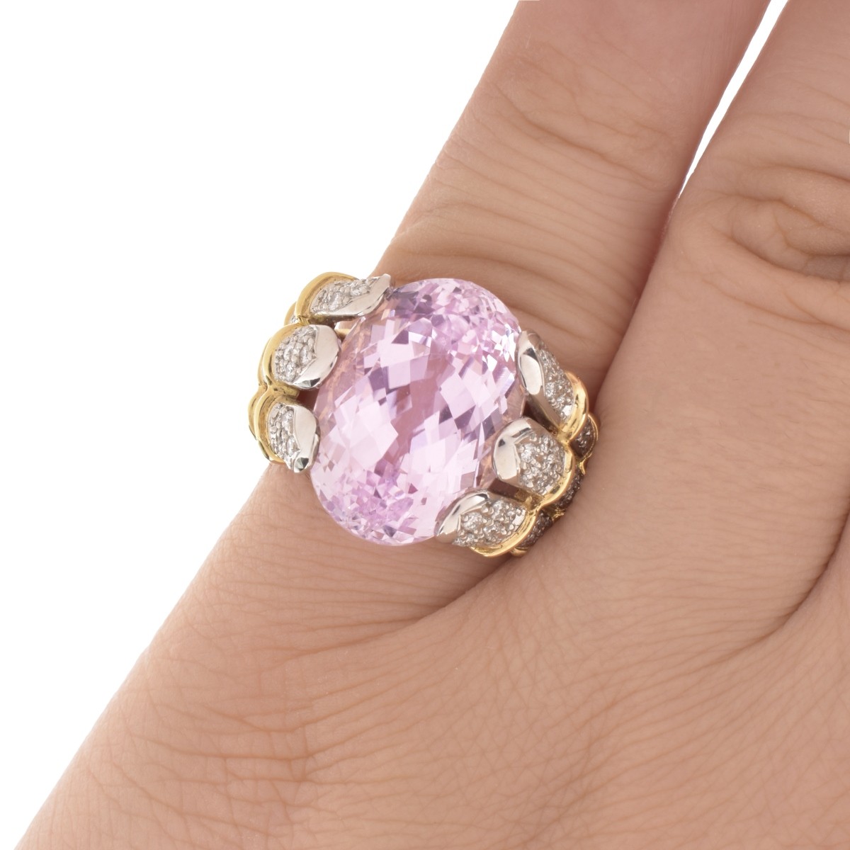 Kunzite, Diamond, 18K and Platinum Ring