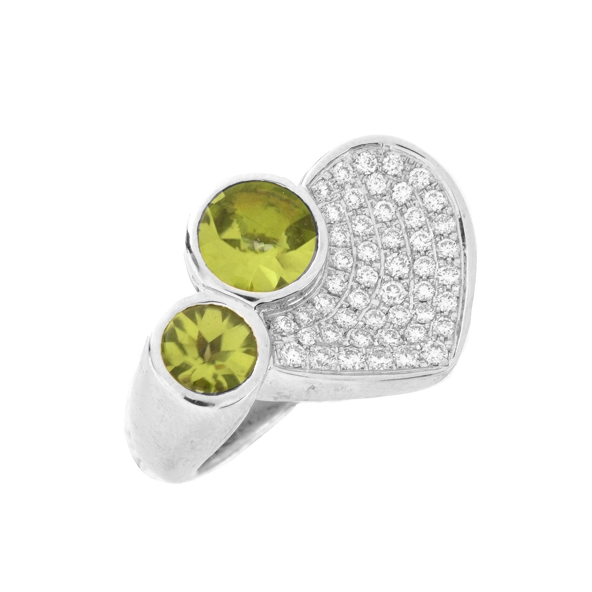 Peridot, Diamond and 18K Heart Ring