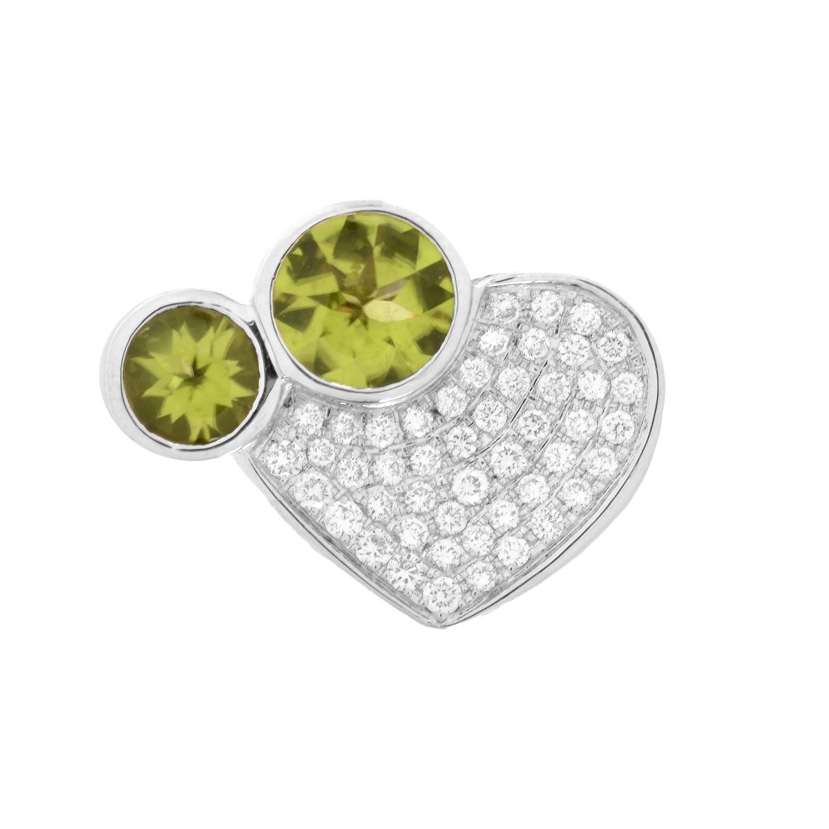 Peridot, Diamond and 18K Heart Ring