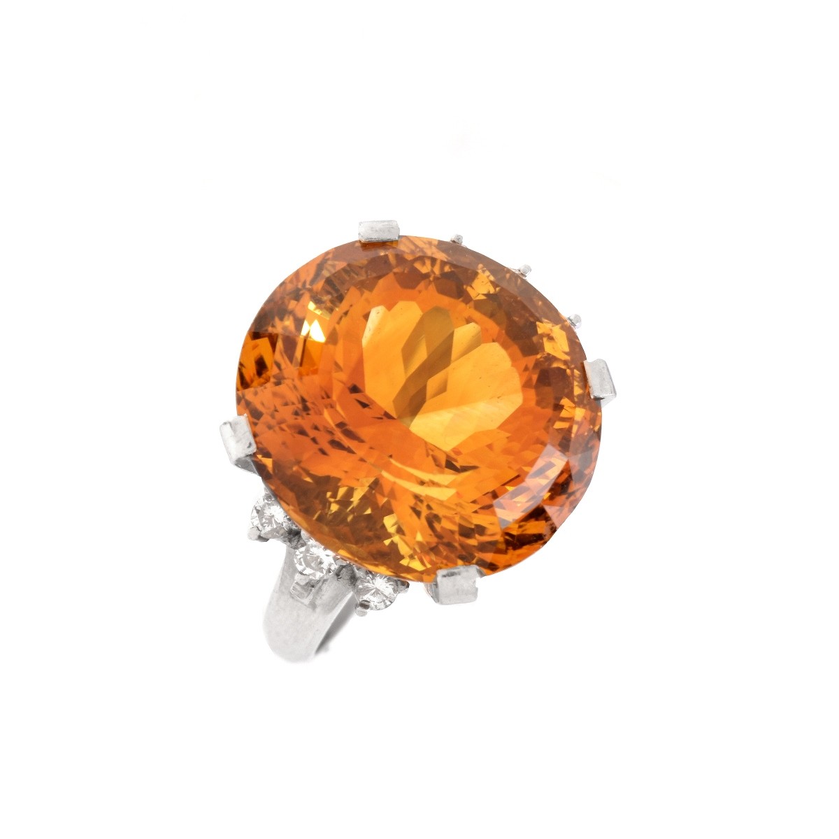 Orange Citrine, Diamond and Platinum Ring