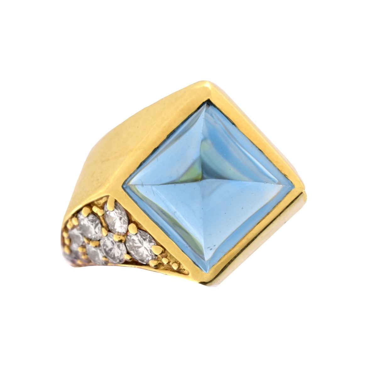 Blue Topaz, Diamond and 18K Ring