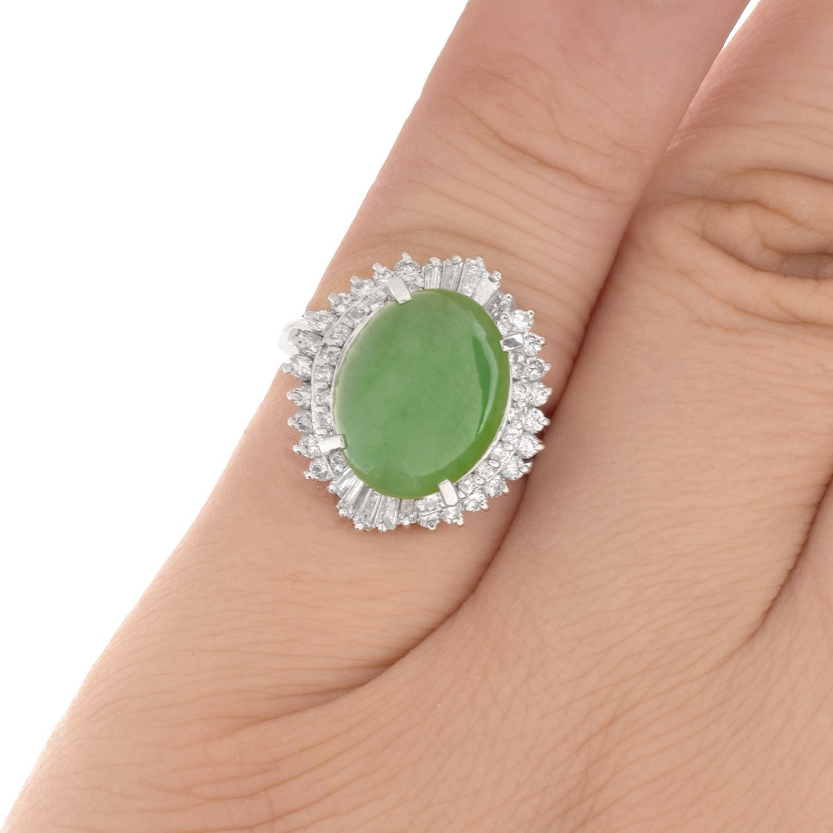 Jade, Diamond and Platinum Ring