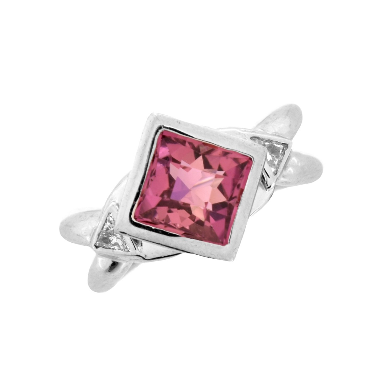 Pink Tourmaline, Diamond and Platinum Ring