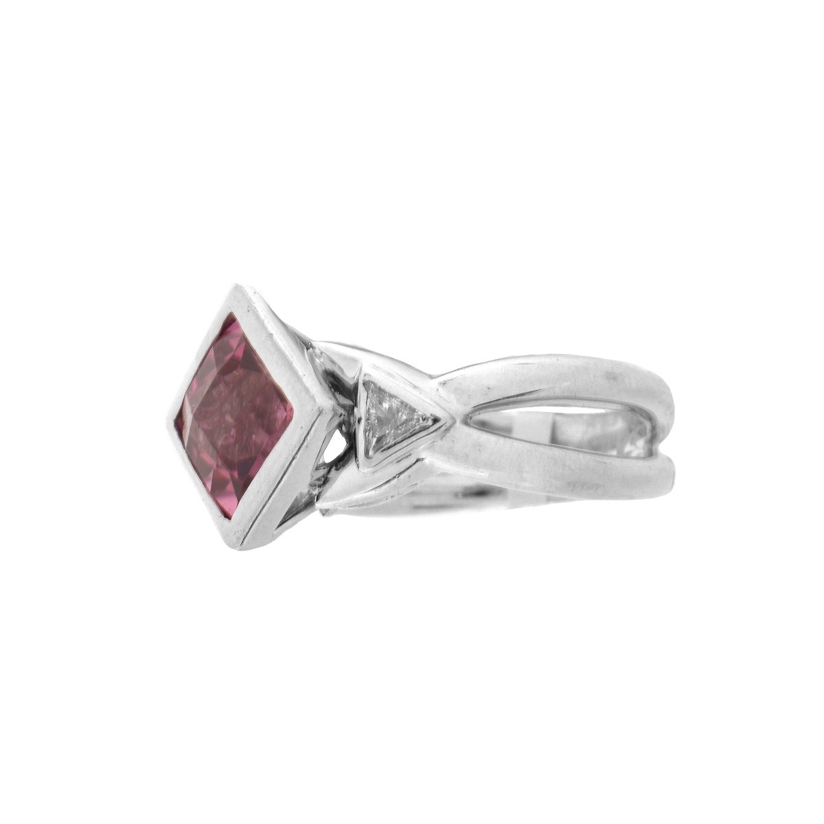 Pink Tourmaline, Diamond and Platinum Ring