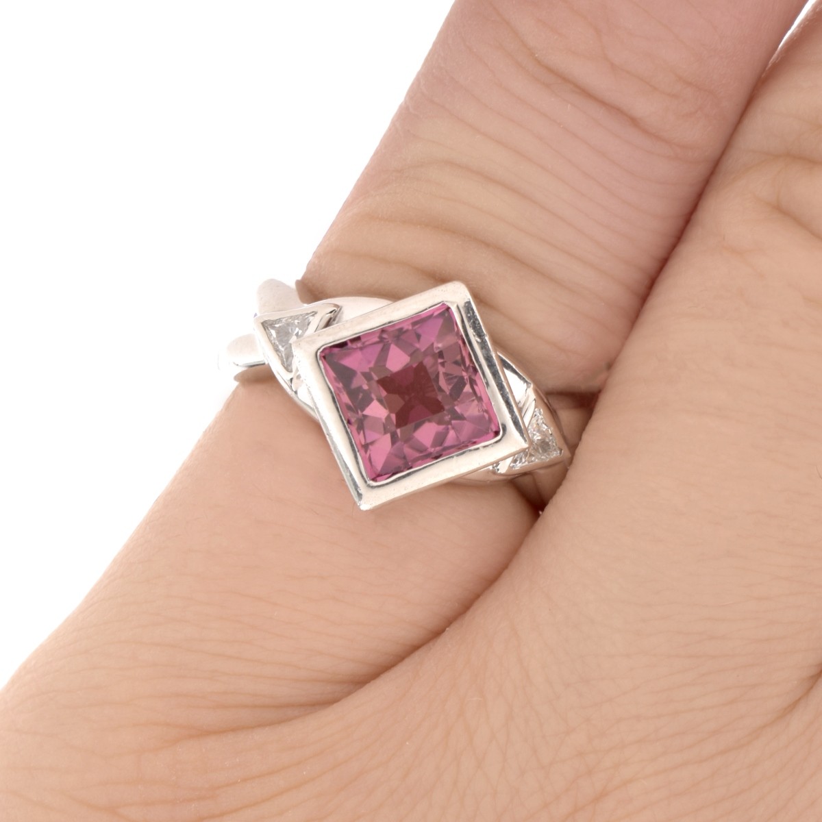 Pink Tourmaline, Diamond and Platinum Ring