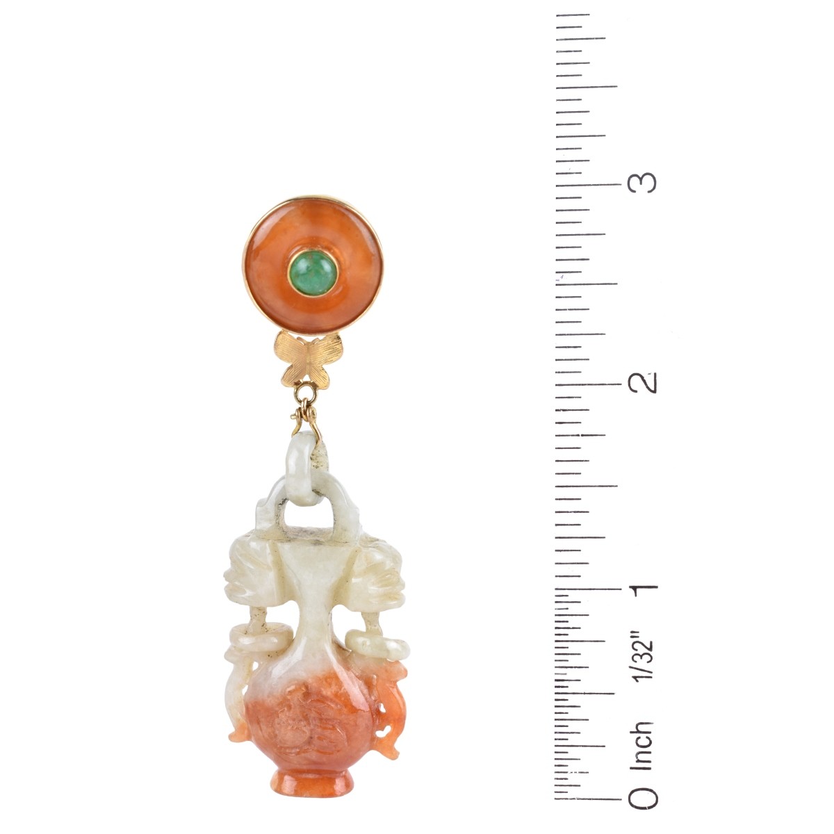 Vintage Jade, Carnelian and 14K Earrings.