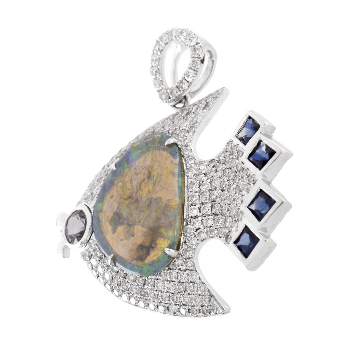 Black Opal, Diamond and 18K Gold Pendant