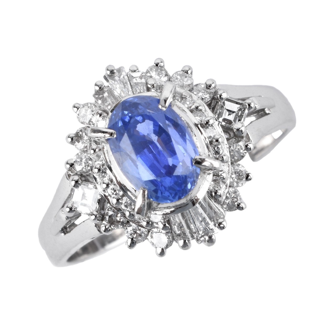 Sapphire, Diamond and Platinum Ring