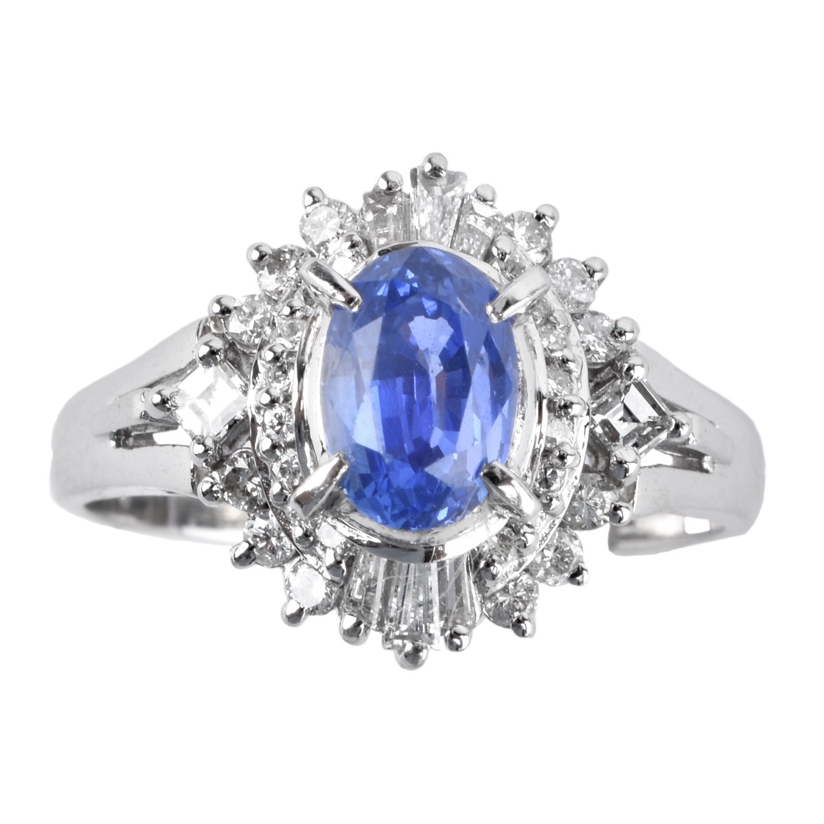 Sapphire, Diamond and Platinum Ring