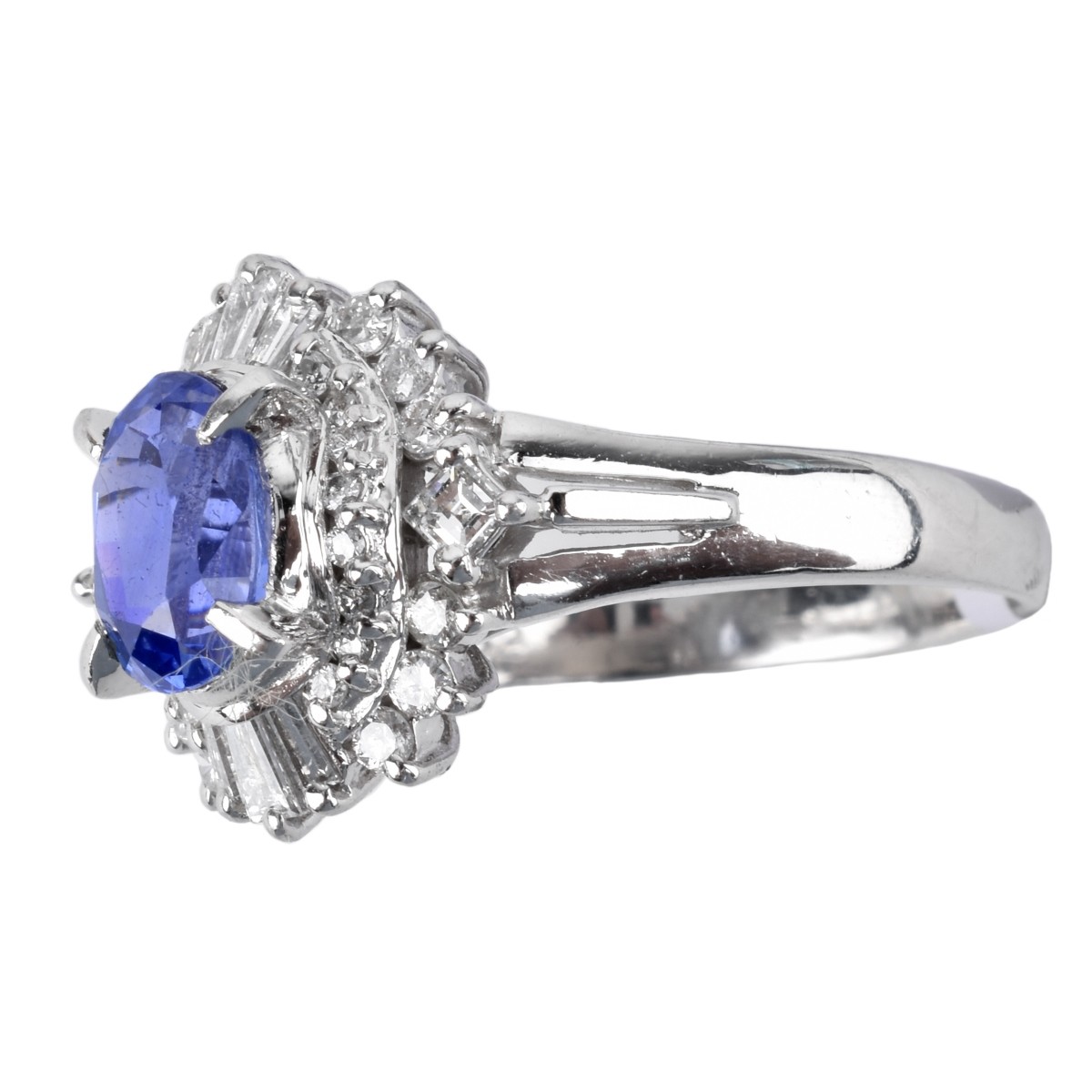 Sapphire, Diamond and Platinum Ring