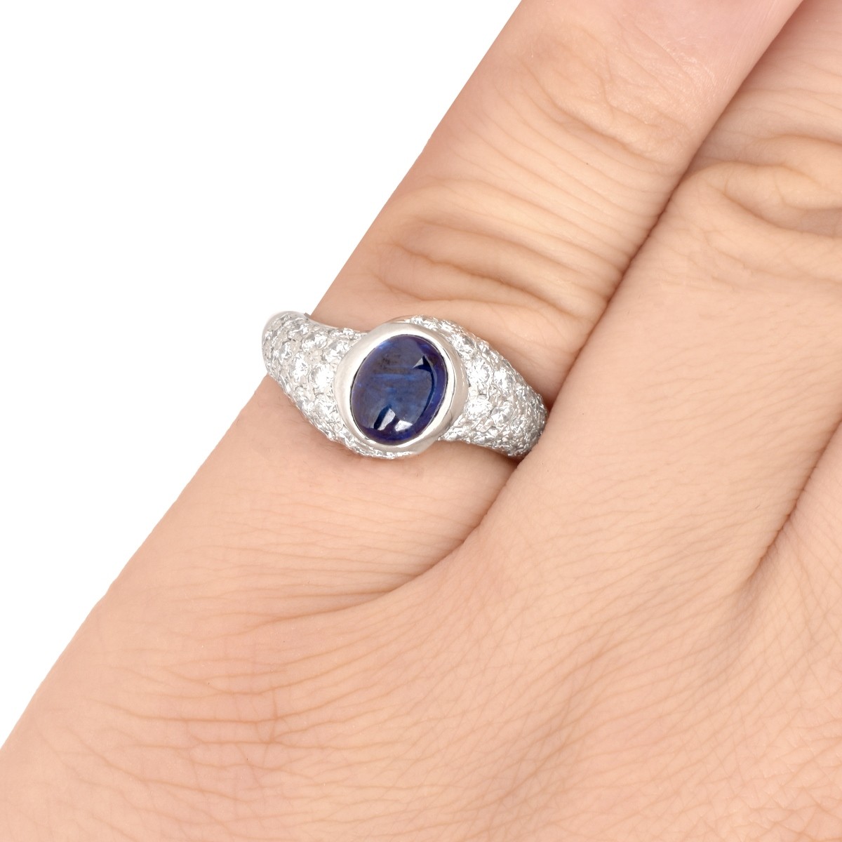 Sapphire, Diamond and Platinum Ring