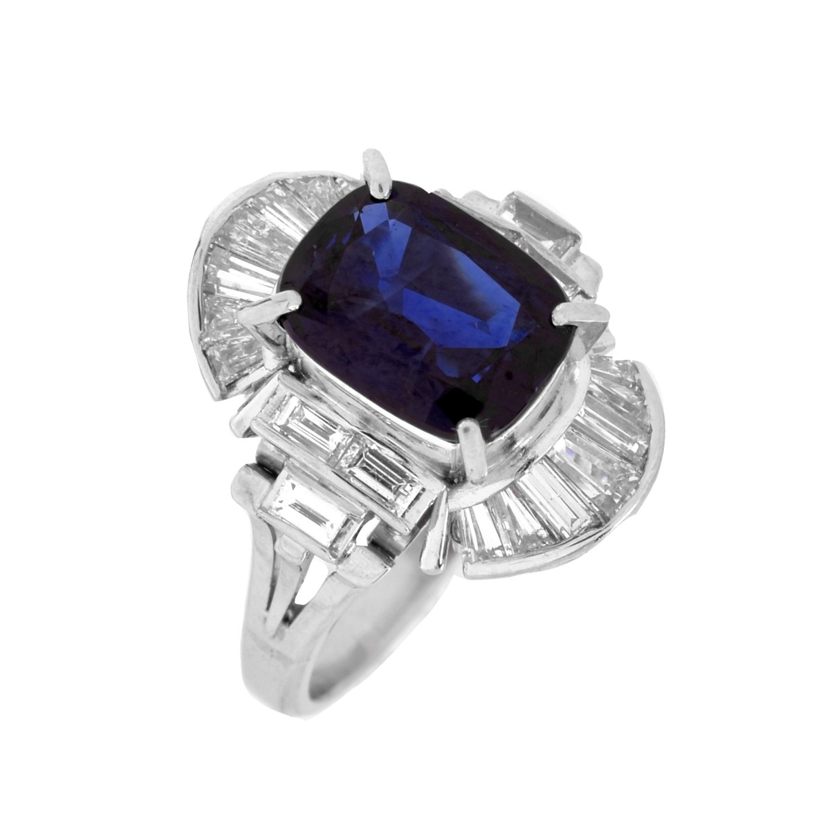 Sapphire, Diamond and Platinum Ring