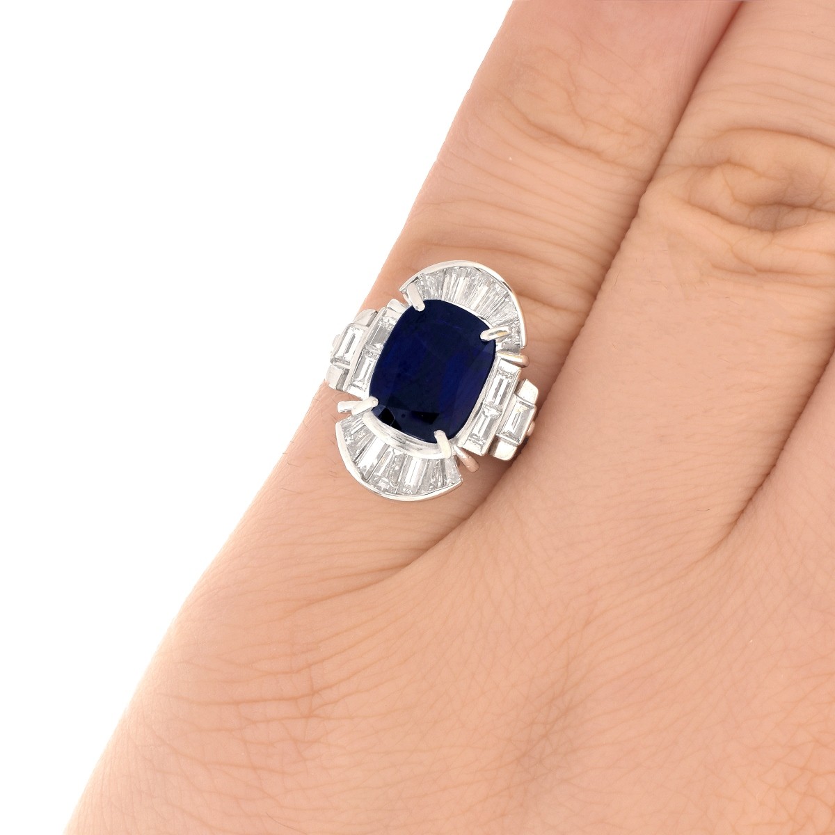 Sapphire, Diamond and Platinum Ring