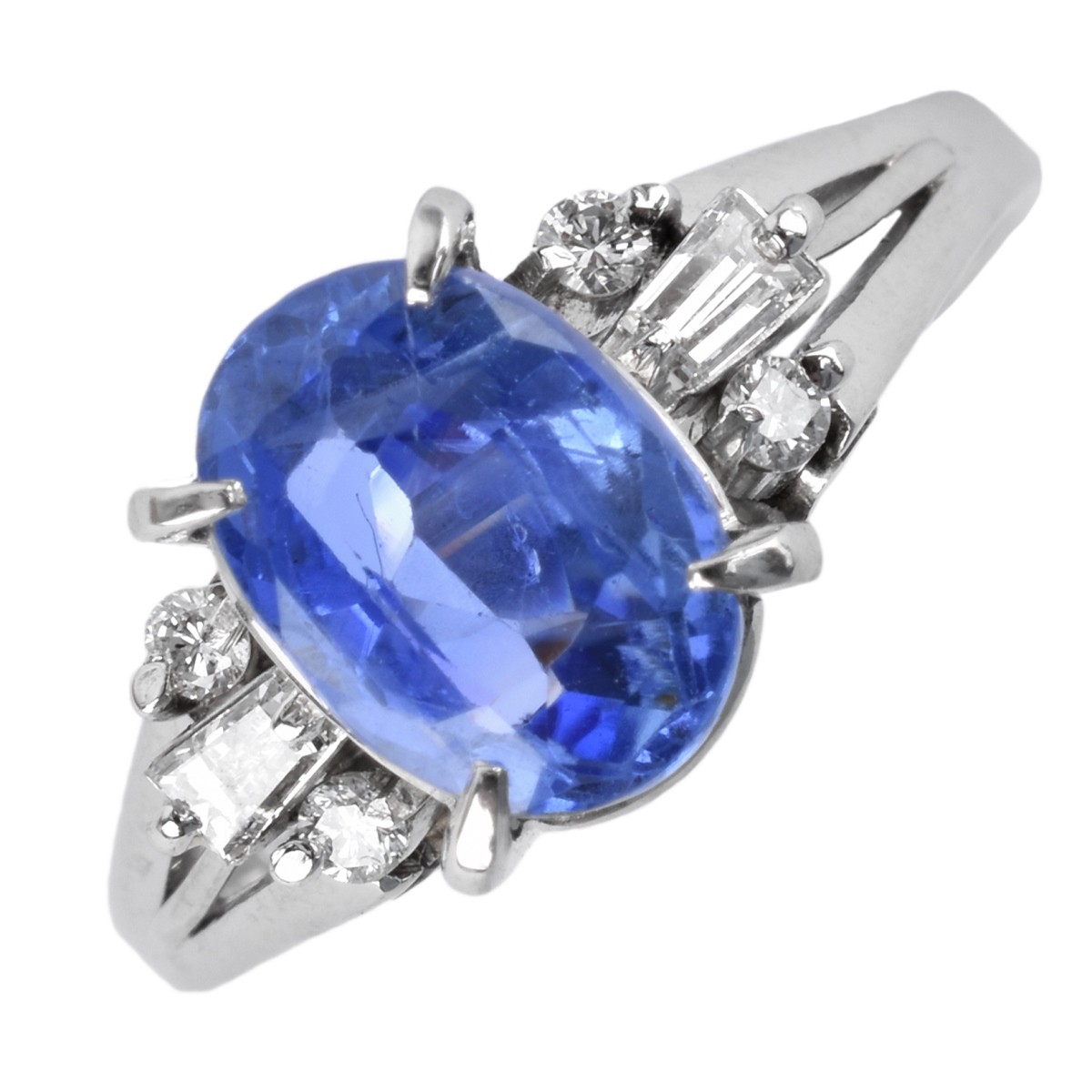 Sapphire, Diamond and Platinum Ring