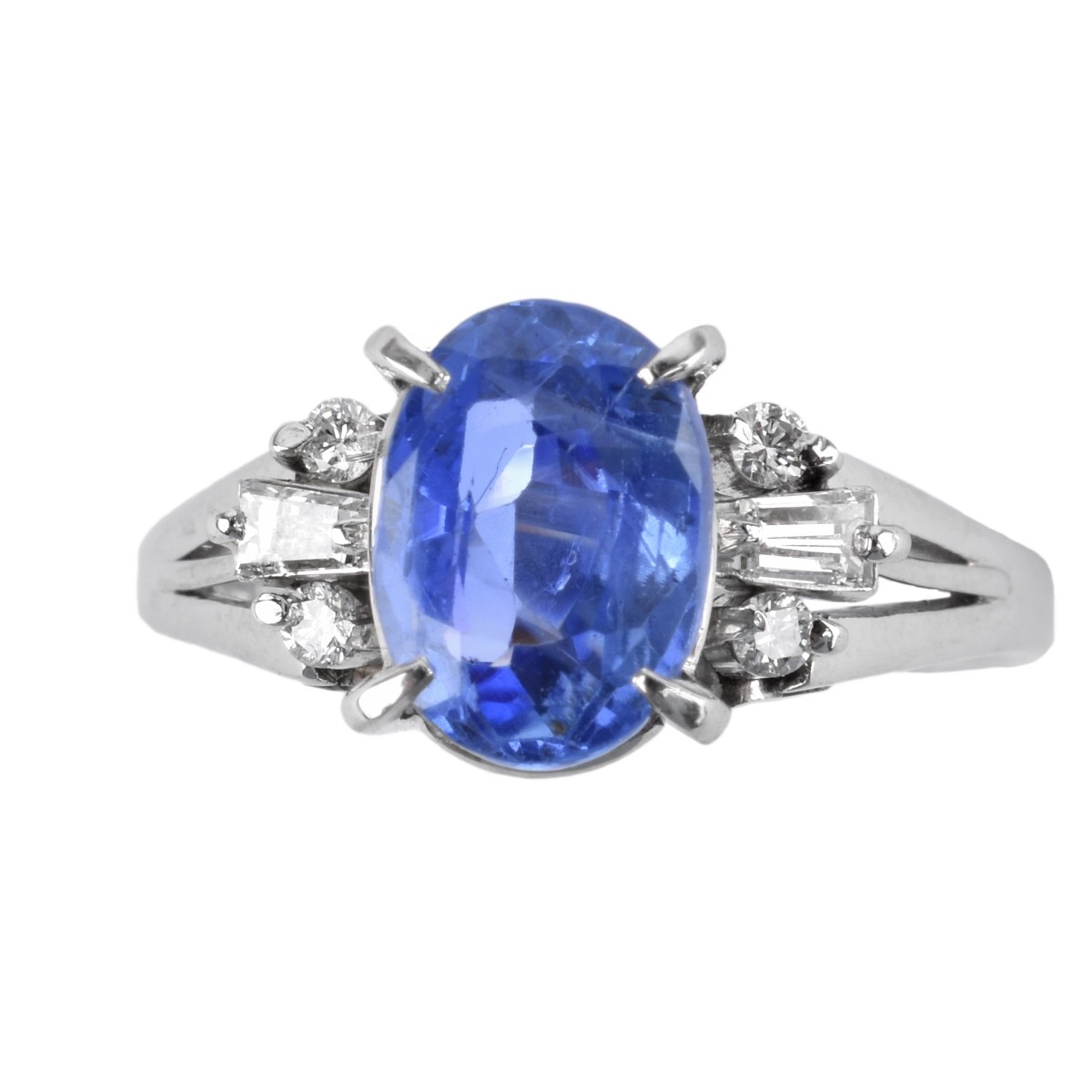 Sapphire, Diamond and Platinum Ring