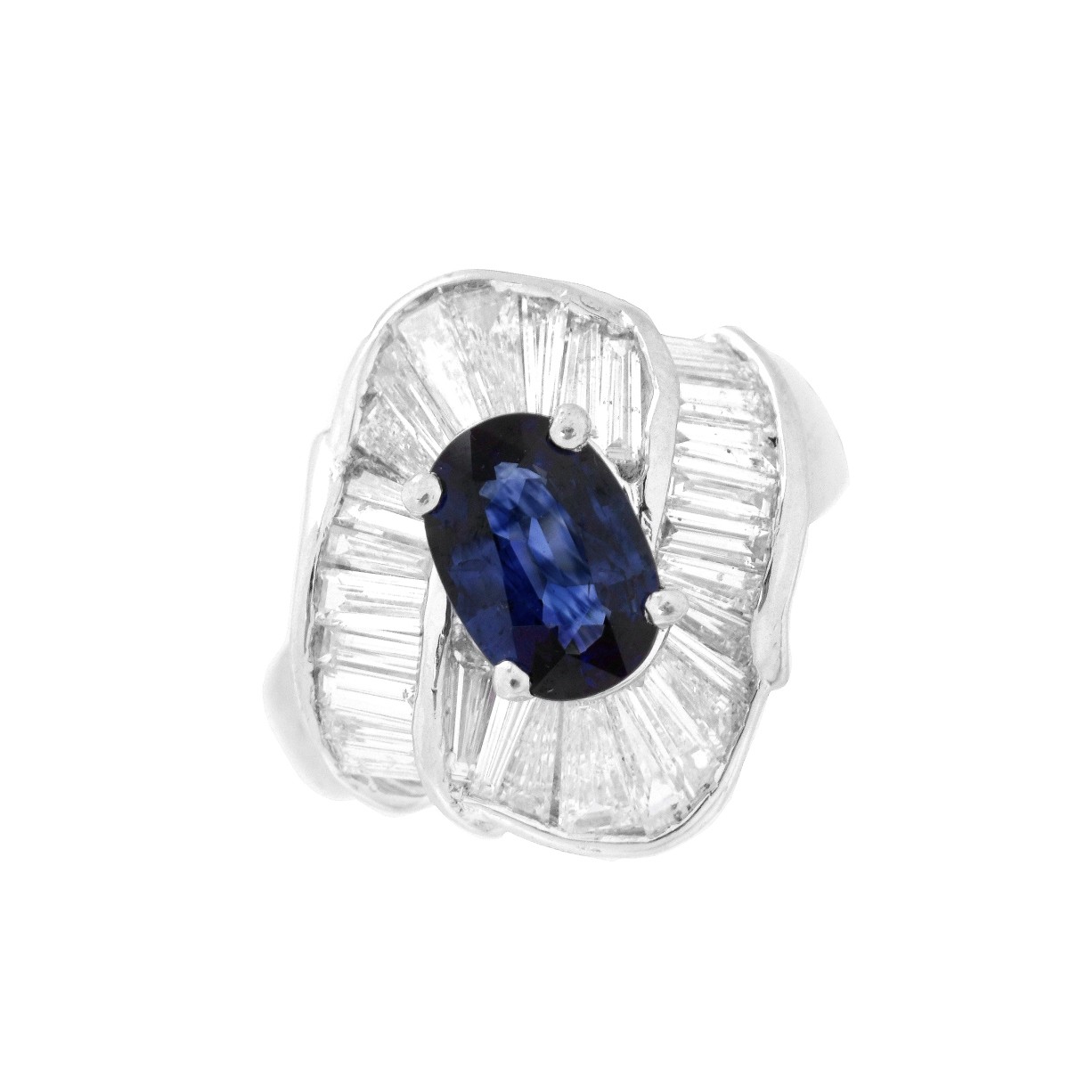 Sapphire, Diamond and Platinum Ring