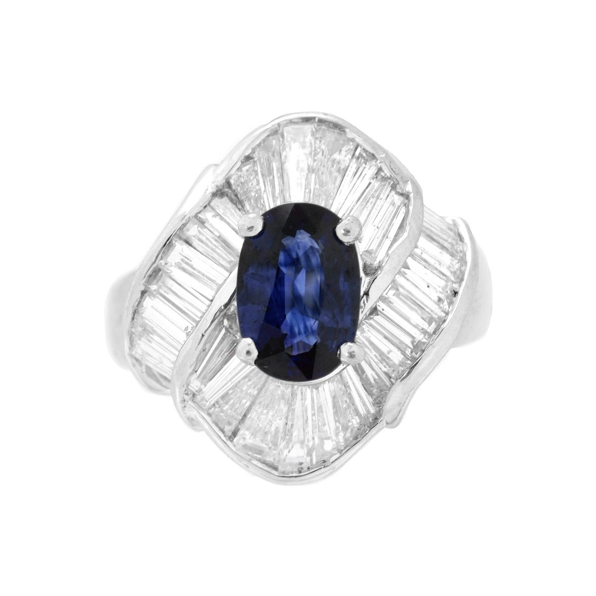 Sapphire, Diamond and Platinum Ring