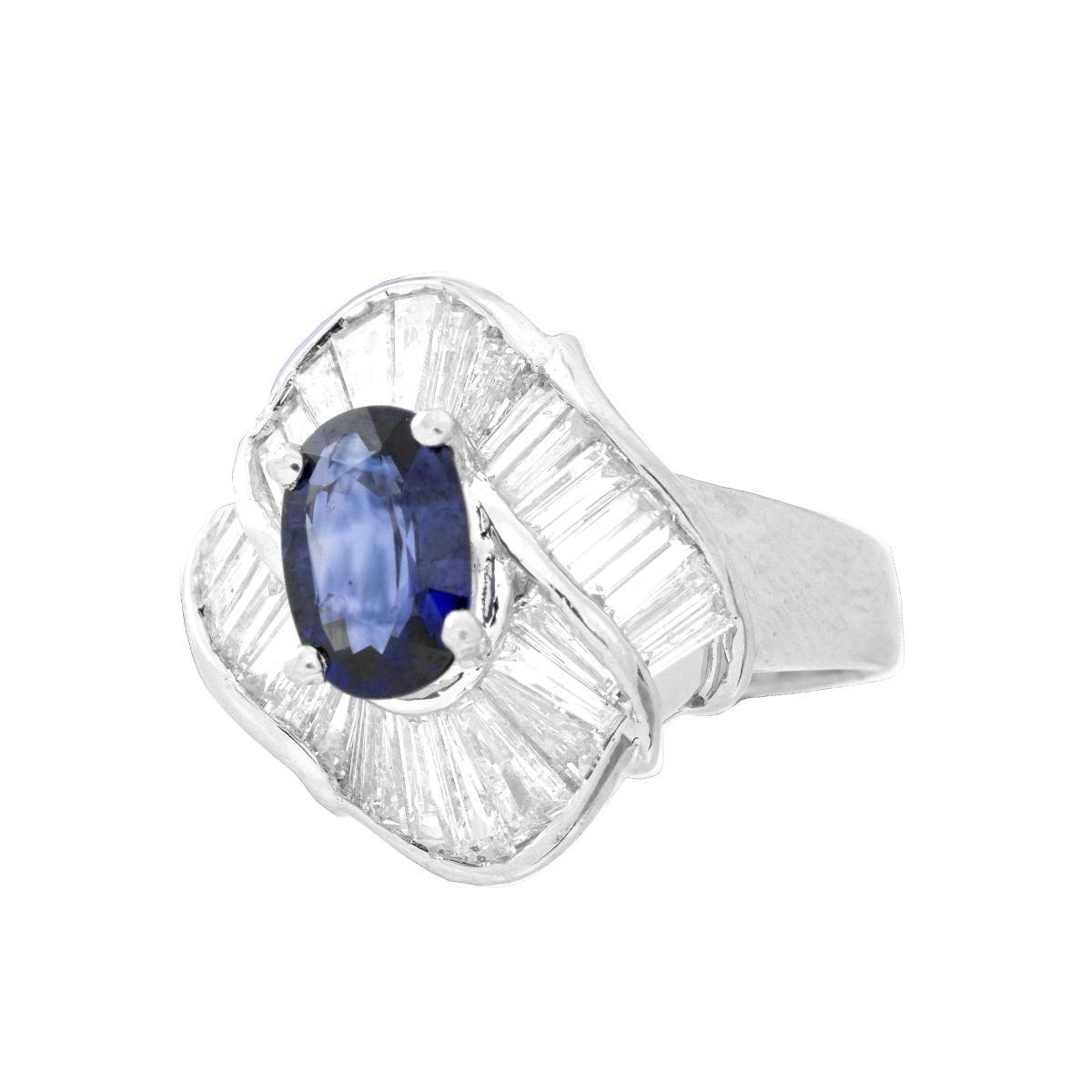 Sapphire, Diamond and Platinum Ring