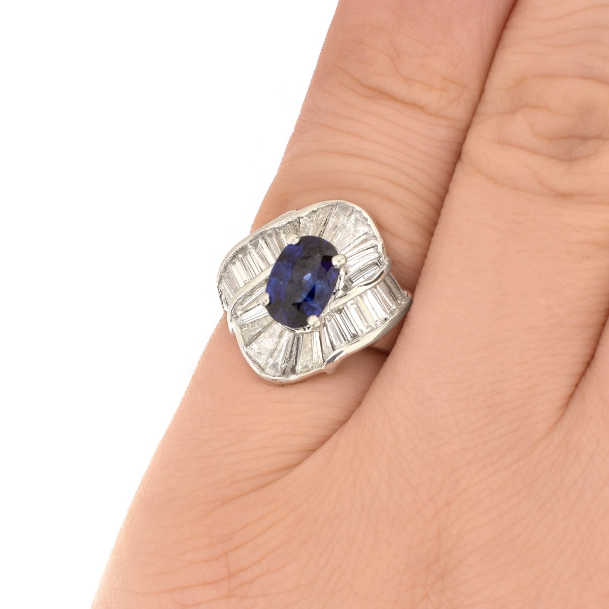 Sapphire, Diamond and Platinum Ring